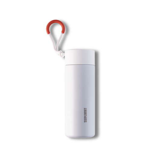 WHITE WITH RED HANDLE 24 OZ WATER BOTTLE
