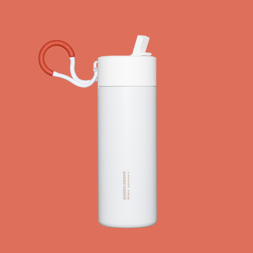 SUPLMNT's Pure White 24 OZ Water Bottle with Straw Lid and a Red Handle