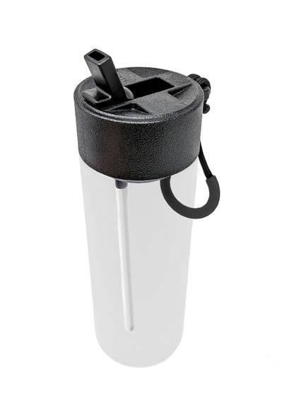 Suplmnt's black straw lid with a black handle