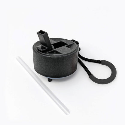 Suplmnt's black straw lid with a black handle