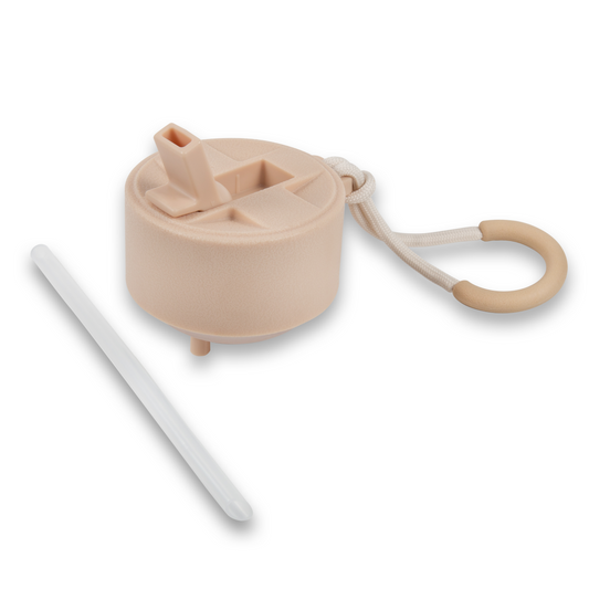 Suplmnt's Champagne Colored straw lid with a matching handle